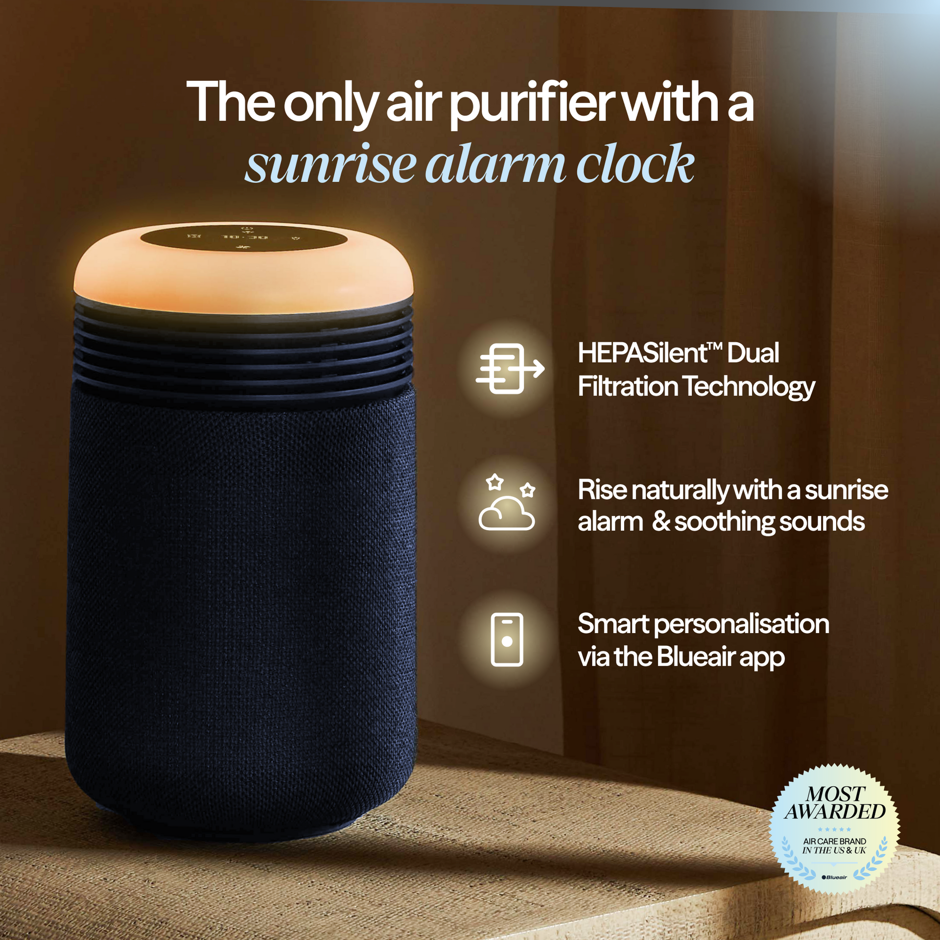 Mini Restful™ Sunrise Clock Air Purifier Midnight